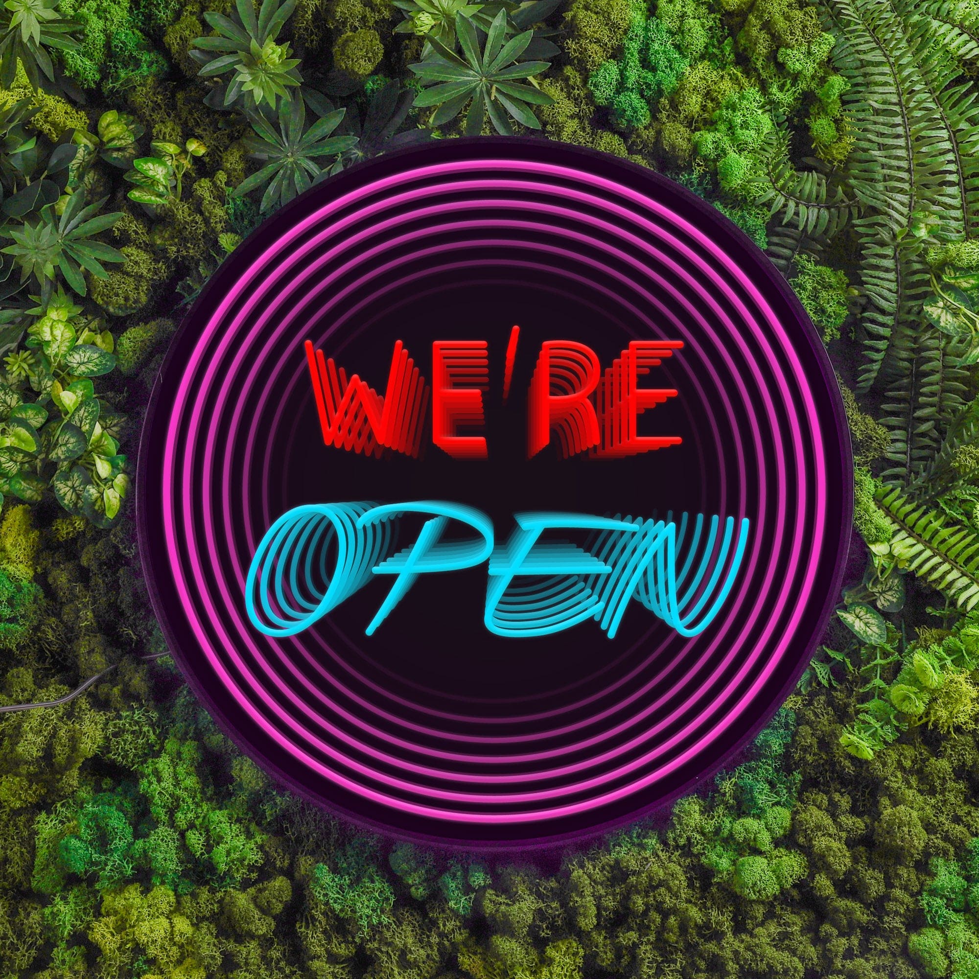 "WE'RE OPEN" Words Infinity Mirror LED Sign