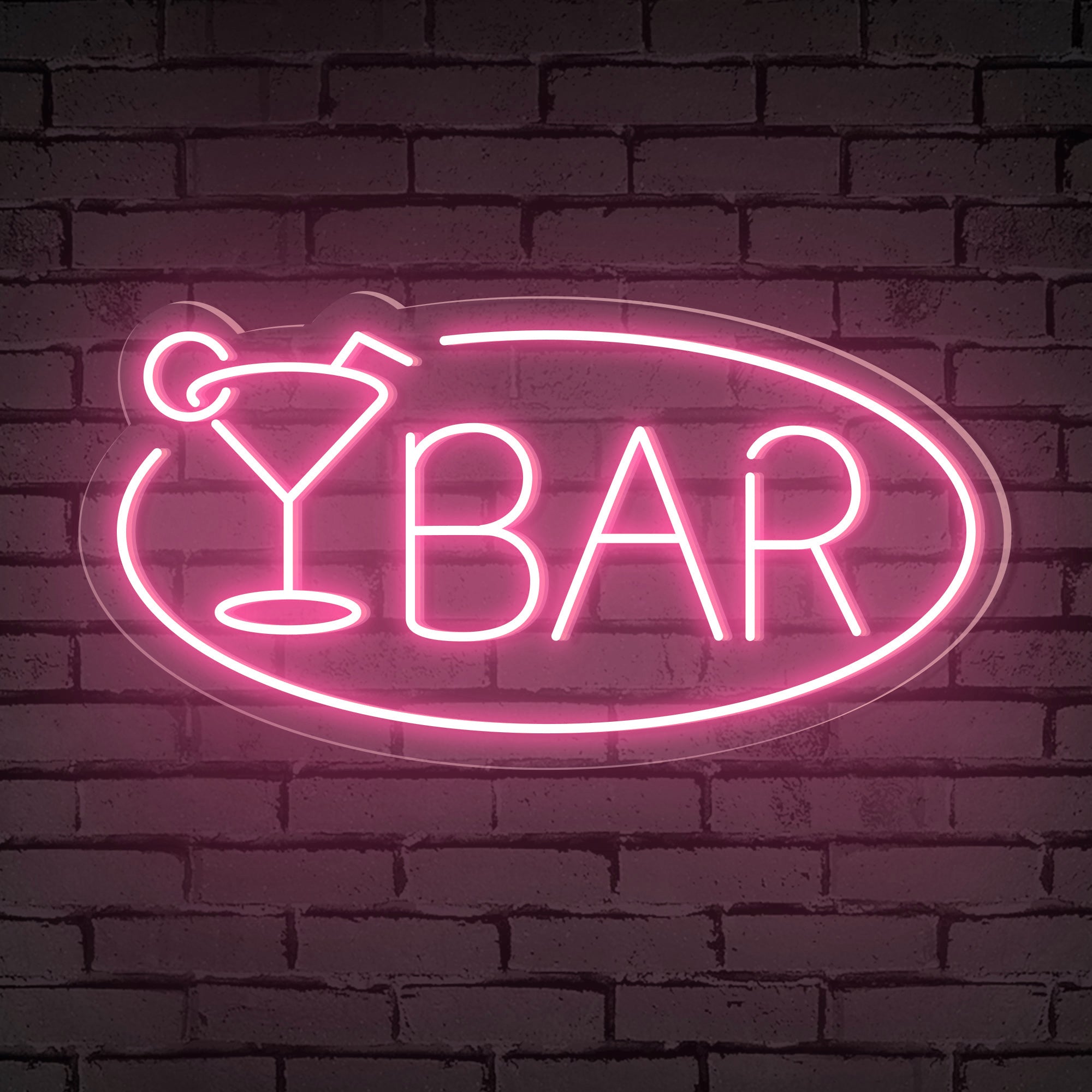 "BAR" Word Cocktail Glass Ellipse Frame Neon Sign