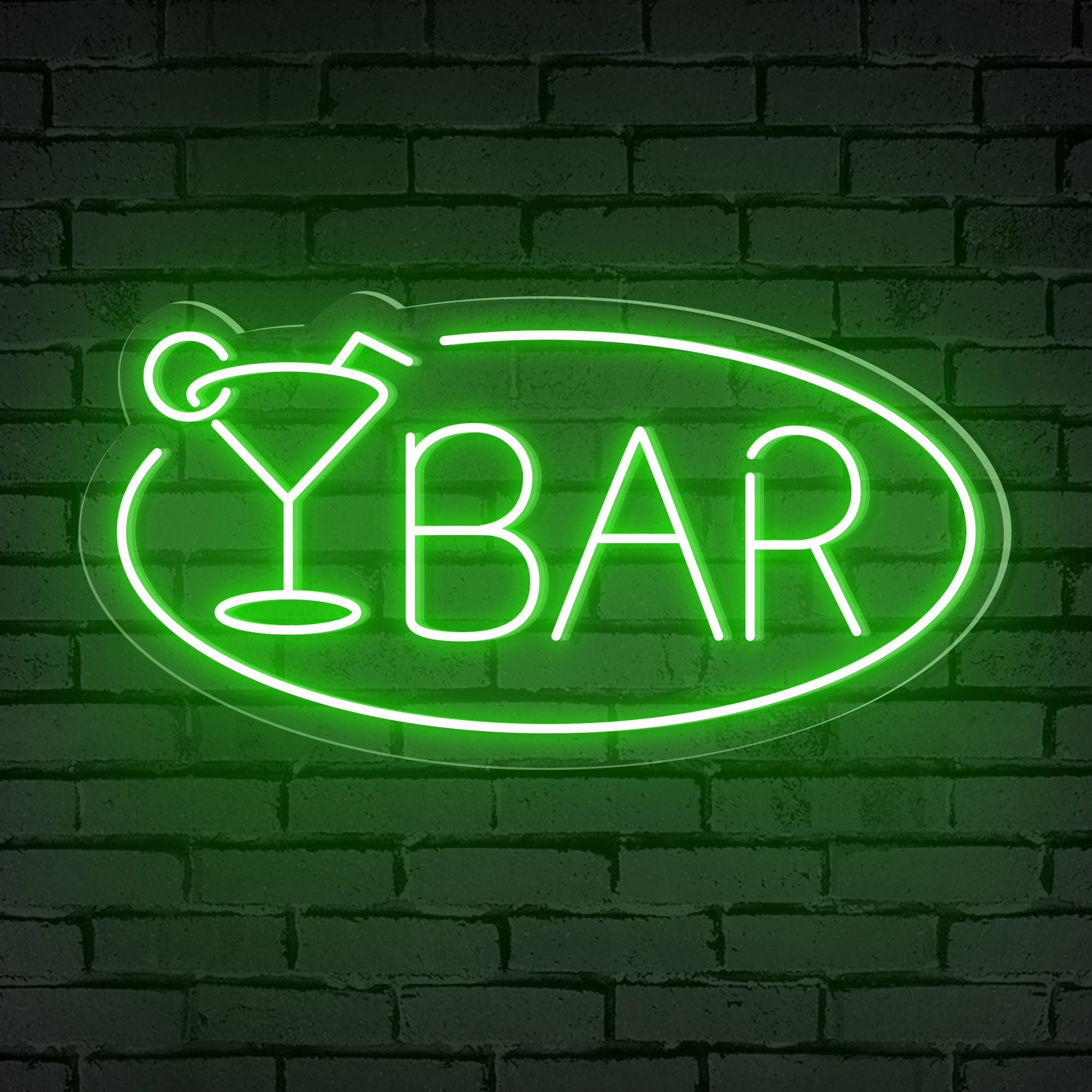 "BAR" Word Cocktail Glass Ellipse Frame Neon Sign