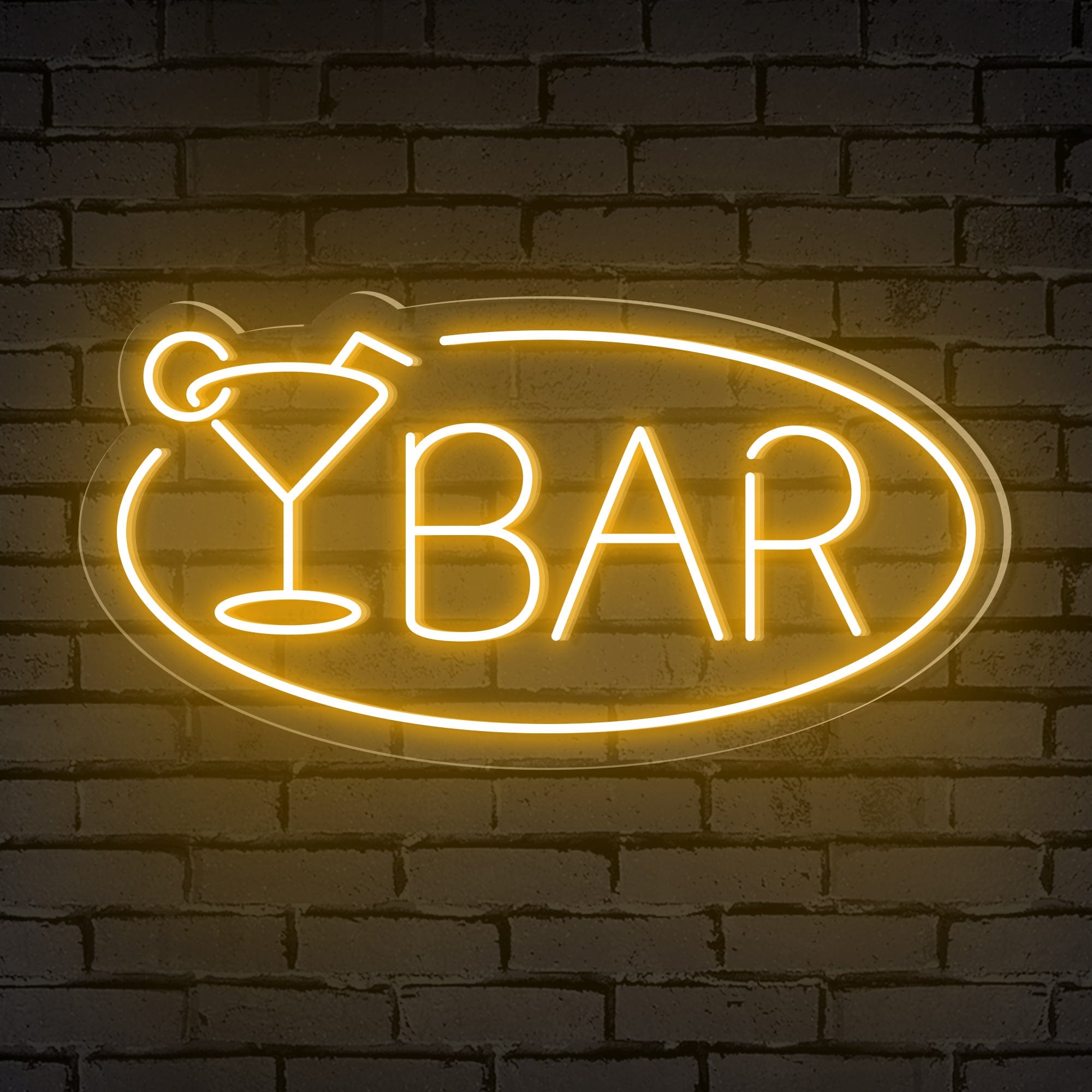 "BAR" Word Cocktail Glass Ellipse Frame Neon Sign