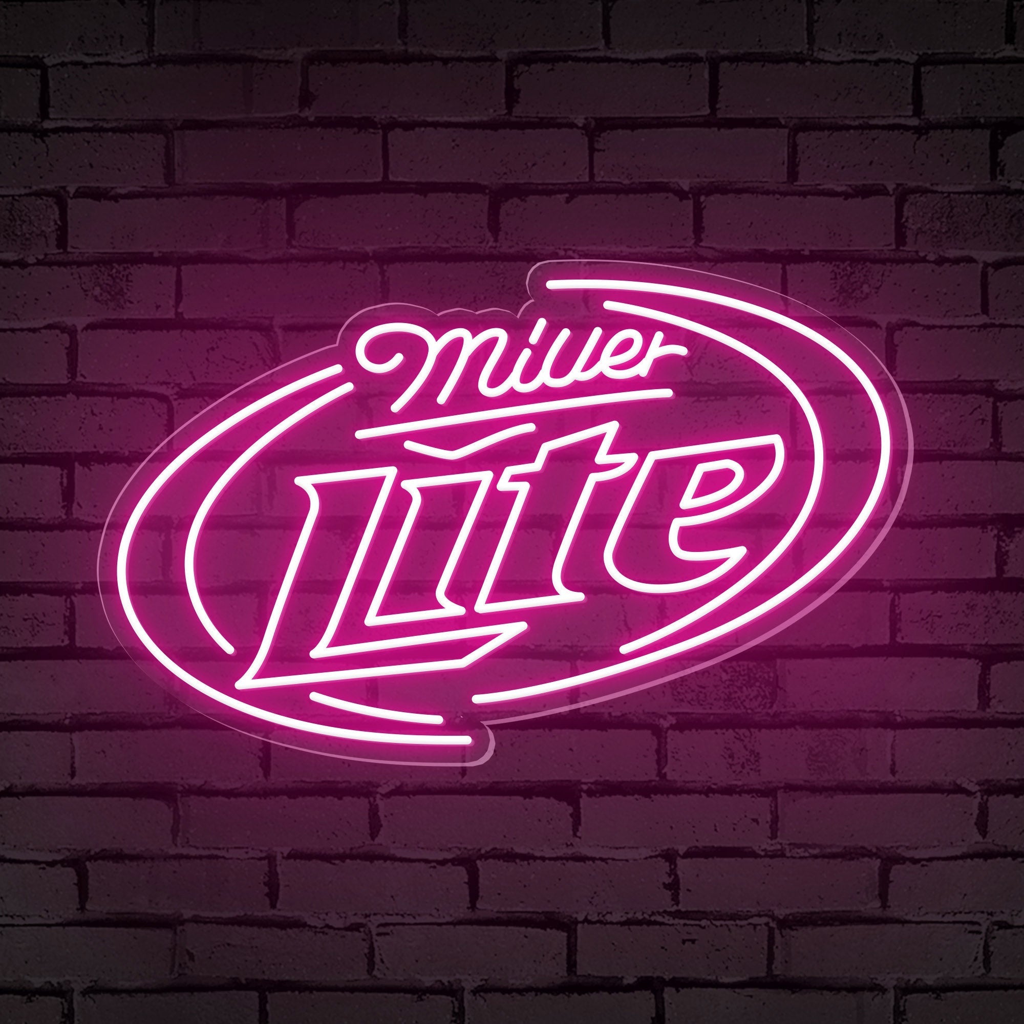 "Miller Lite" Words Brackets Neon Bar Sign