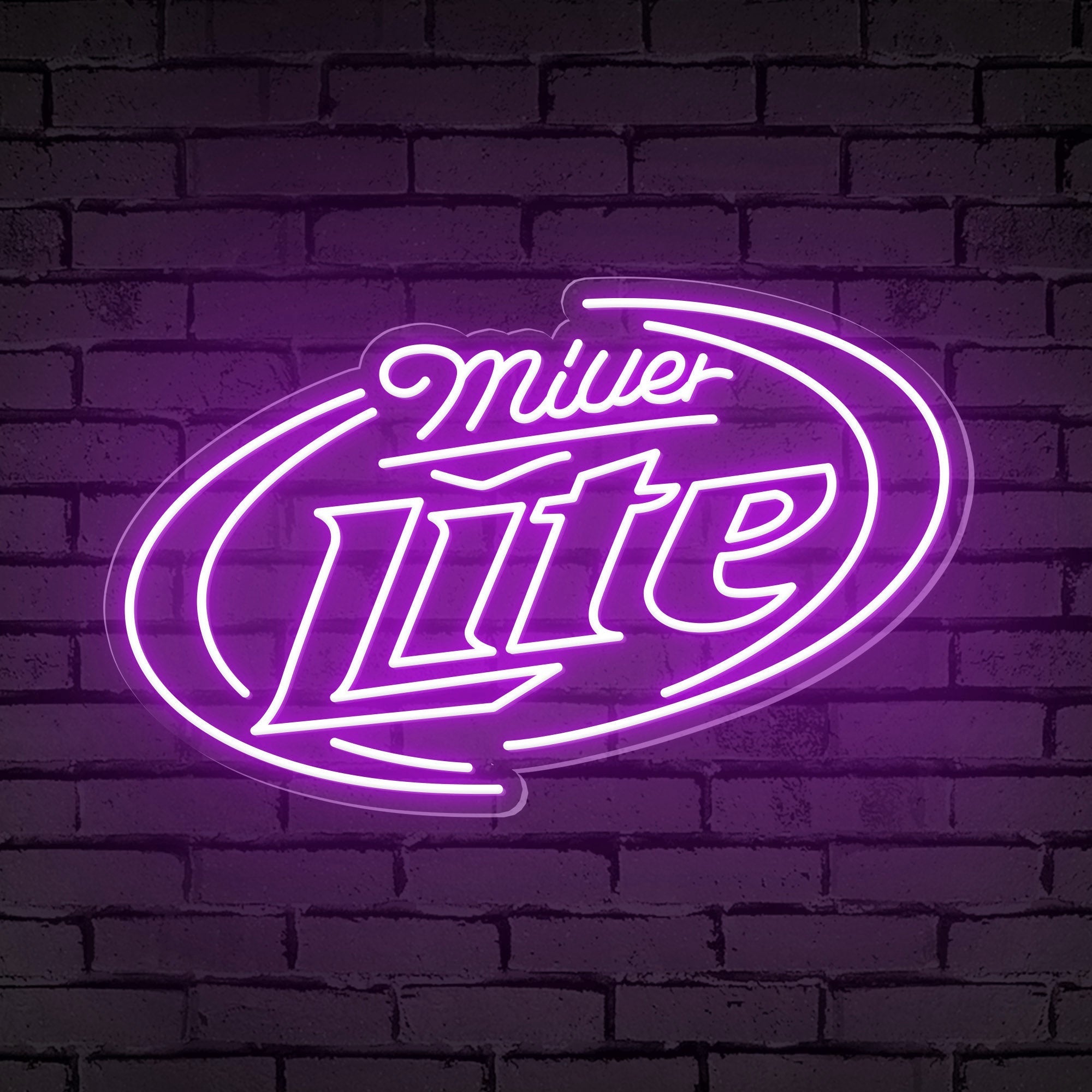 "Miller Lite" Words Brackets Neon Bar Sign
