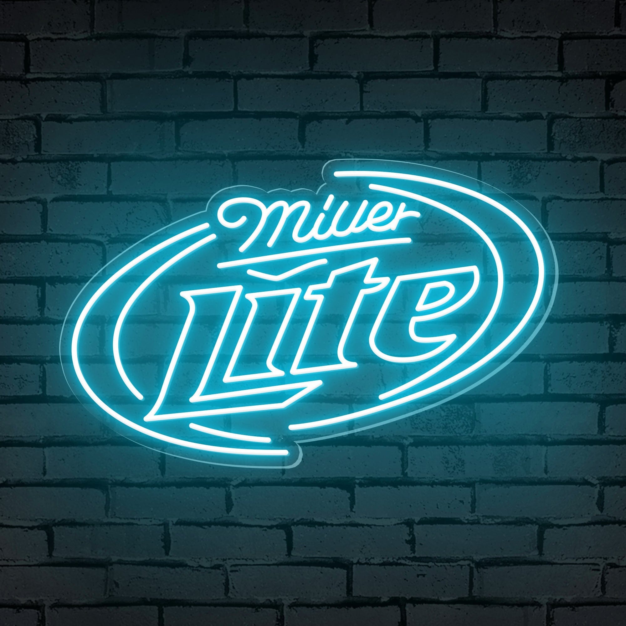 "Miller Lite" Words Brackets Neon Bar Sign