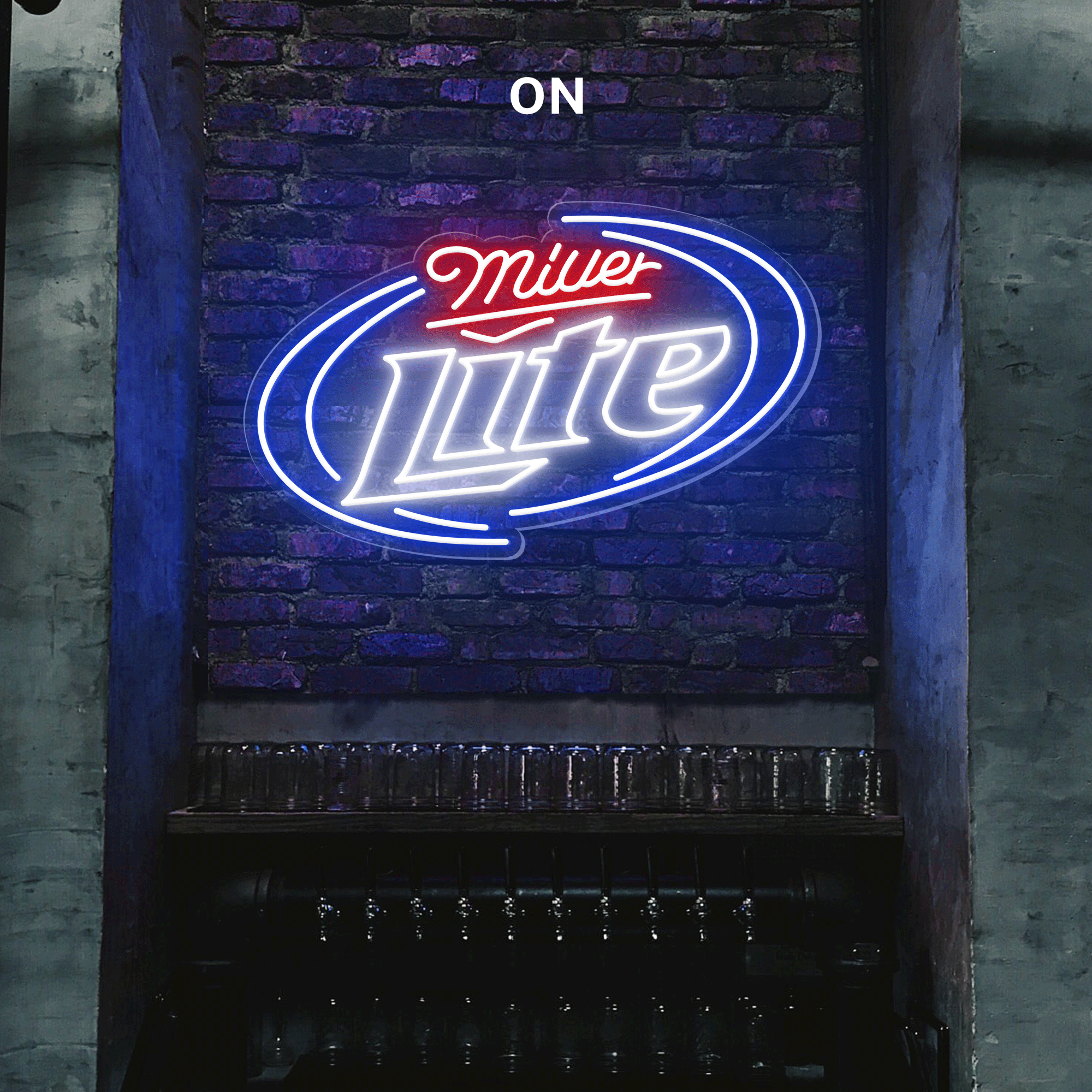 "Miller Lite" Words Brackets Neon Bar Sign