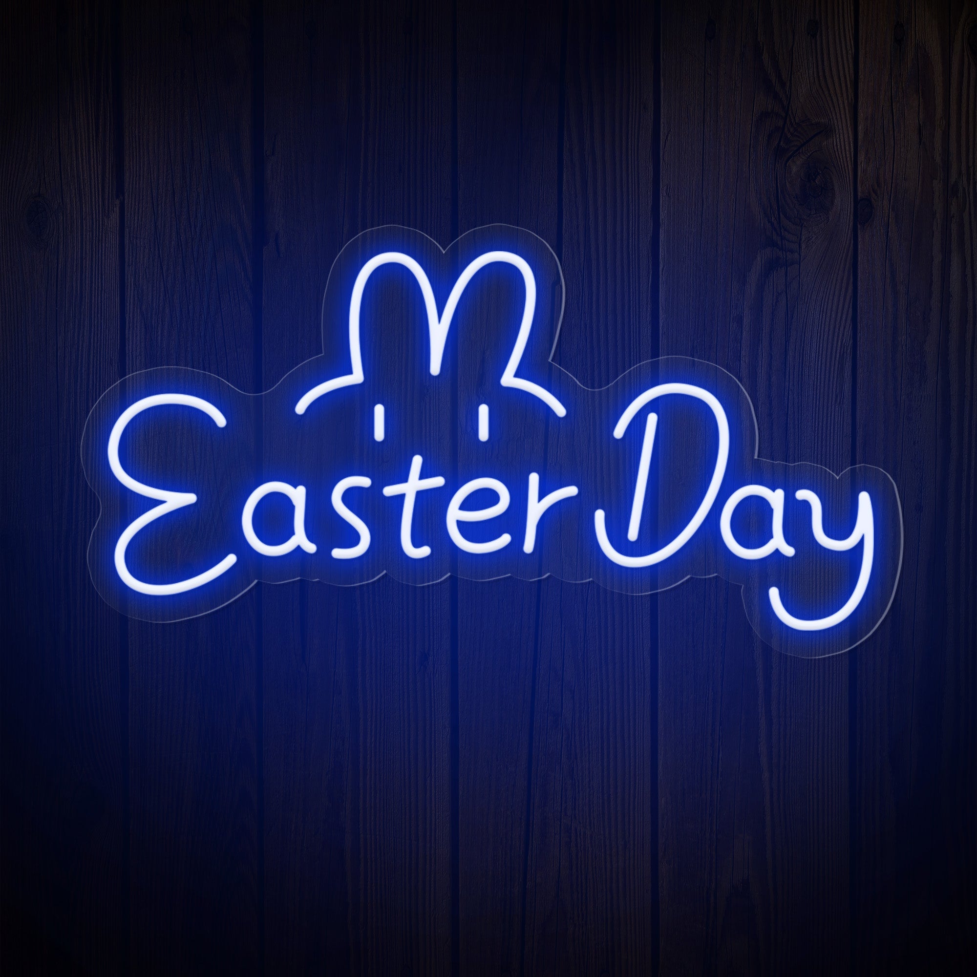 "Easter Day" Words & Cute Bunny Ears & Eyes Cute Easter Neon Sign