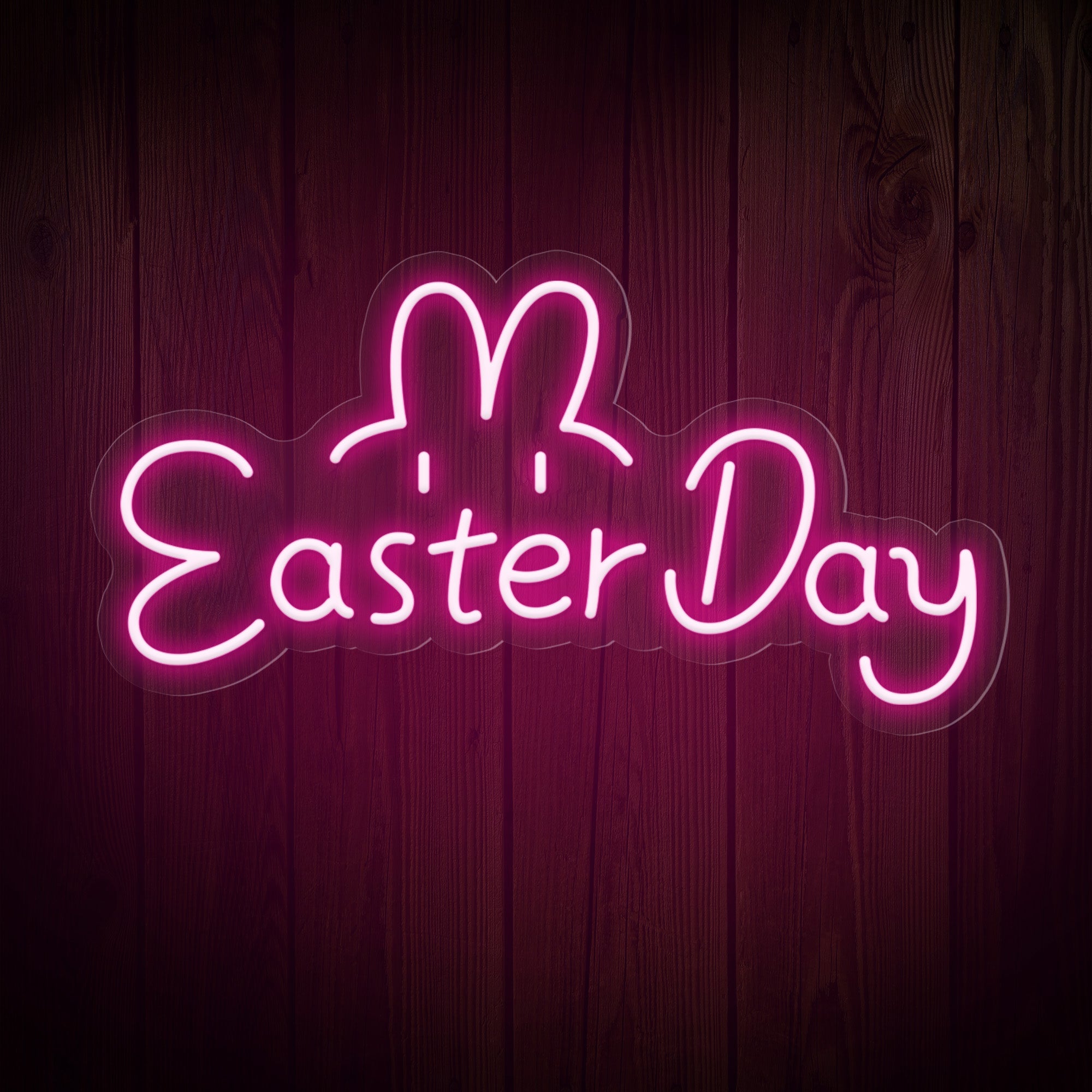 "Easter Day" Words & Cute Bunny Ears & Eyes Cute Easter Neon Sign