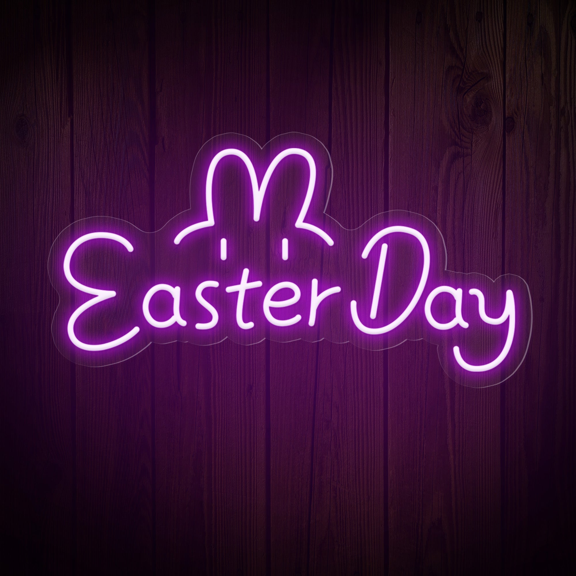 "Easter Day" Words & Cute Bunny Ears & Eyes Cute Easter Neon Sign