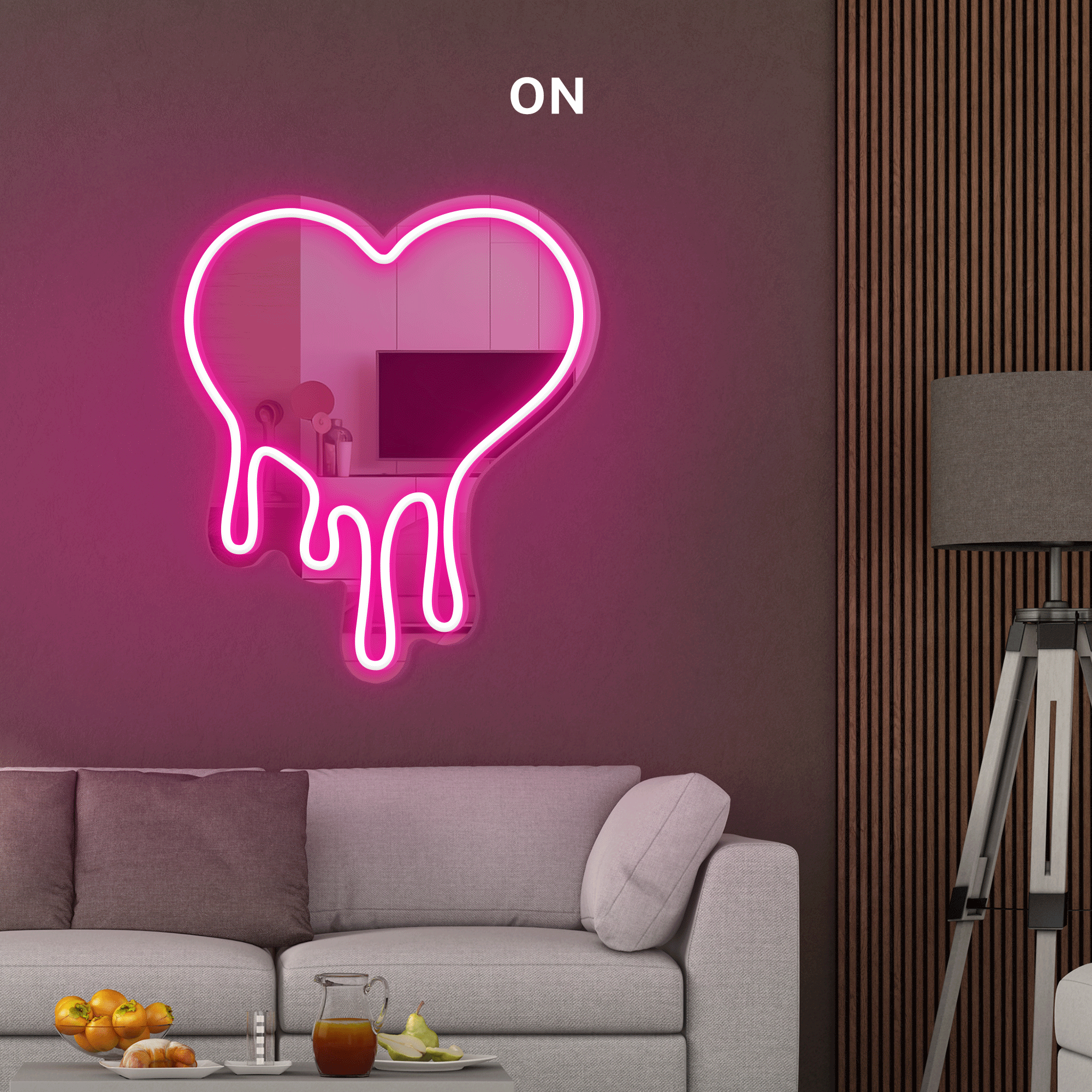 Melt Heart Shape Neon Sign Silver Mirrored Backboard