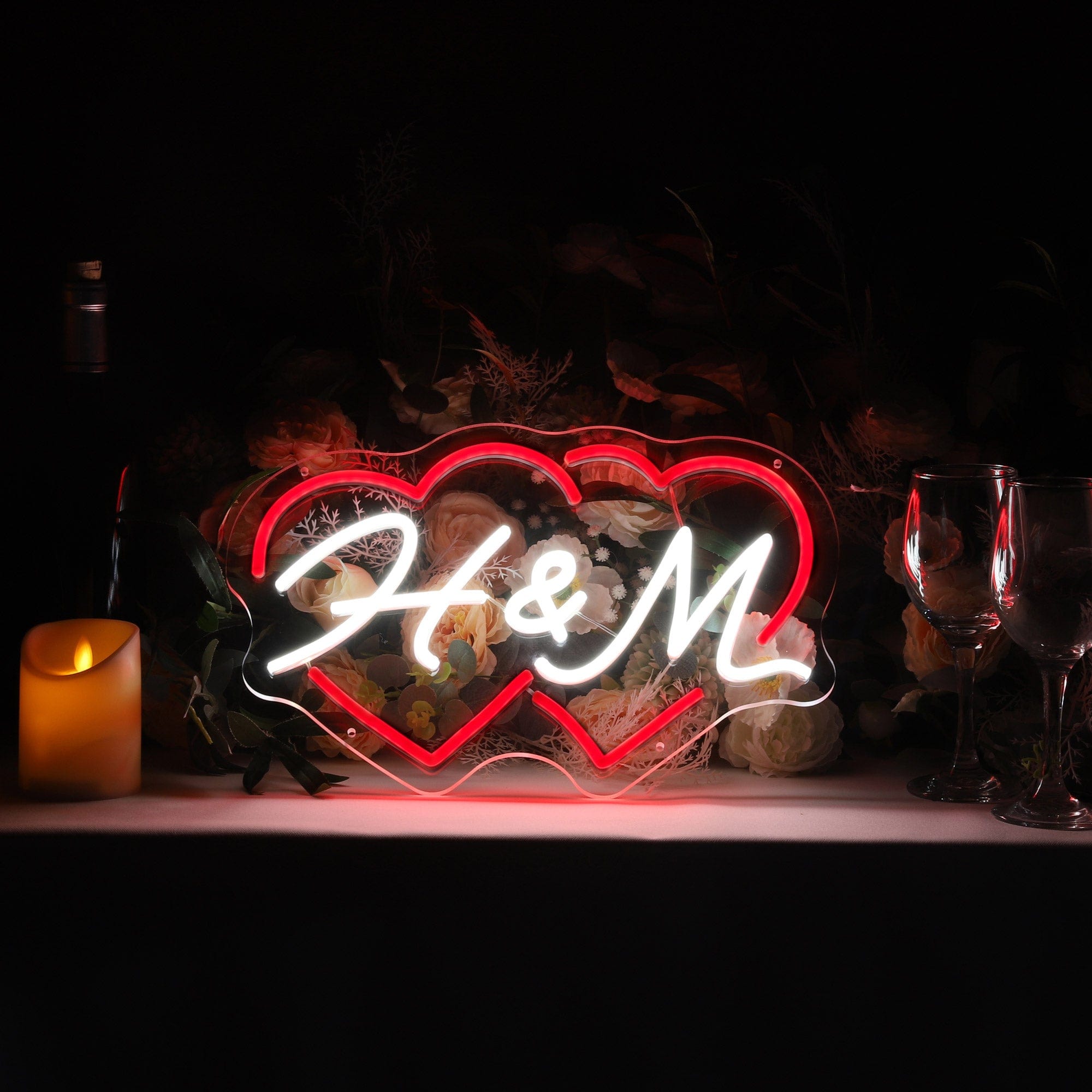 Couple Initials Heart Shapes Personalized Neon Sign