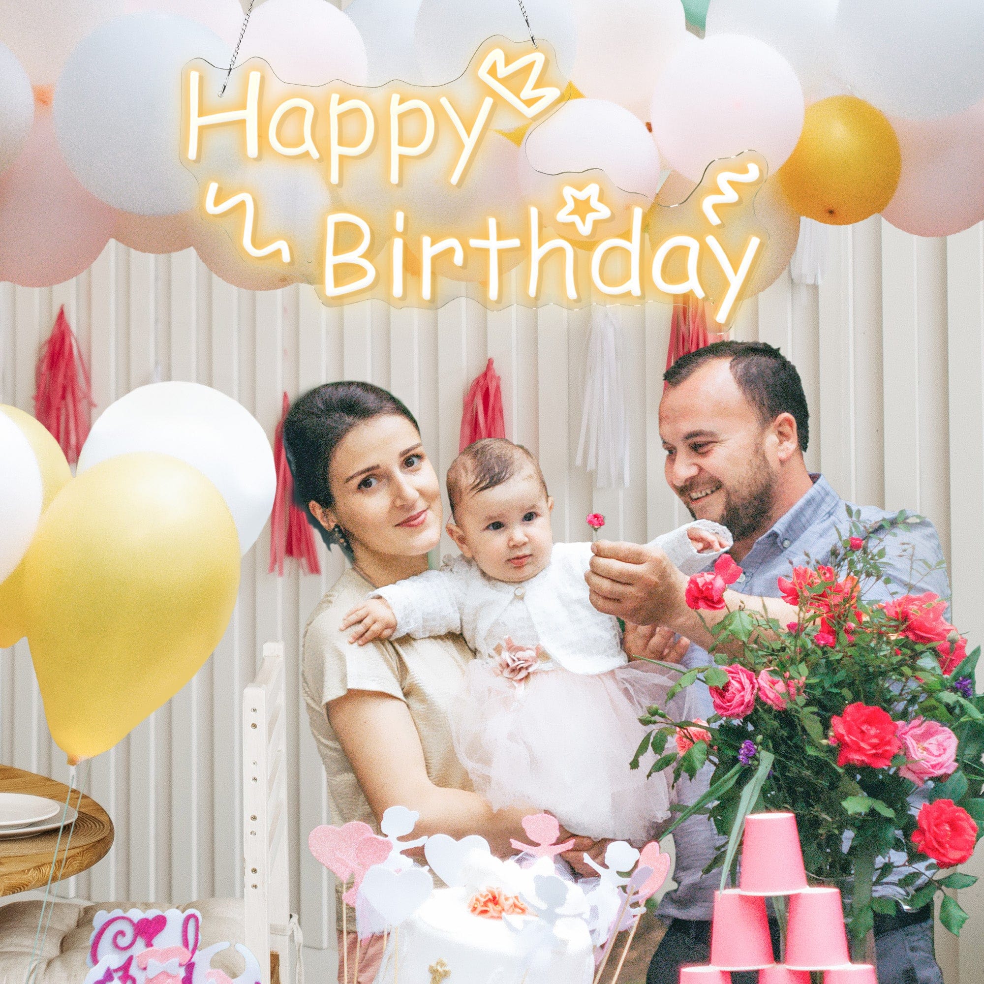 "Happy Birthday" Decorative Words Neon Sign