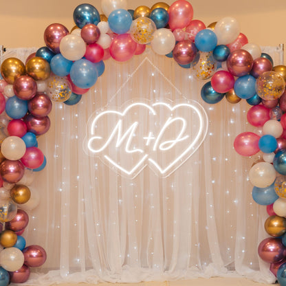 Couple Initials Heart Shapes Personalized Neon Sign