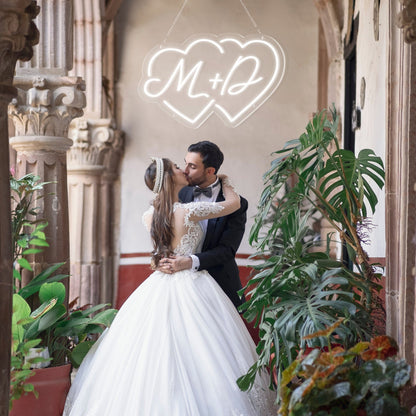 Couple Initials Heart Shapes Personalized Neon Sign