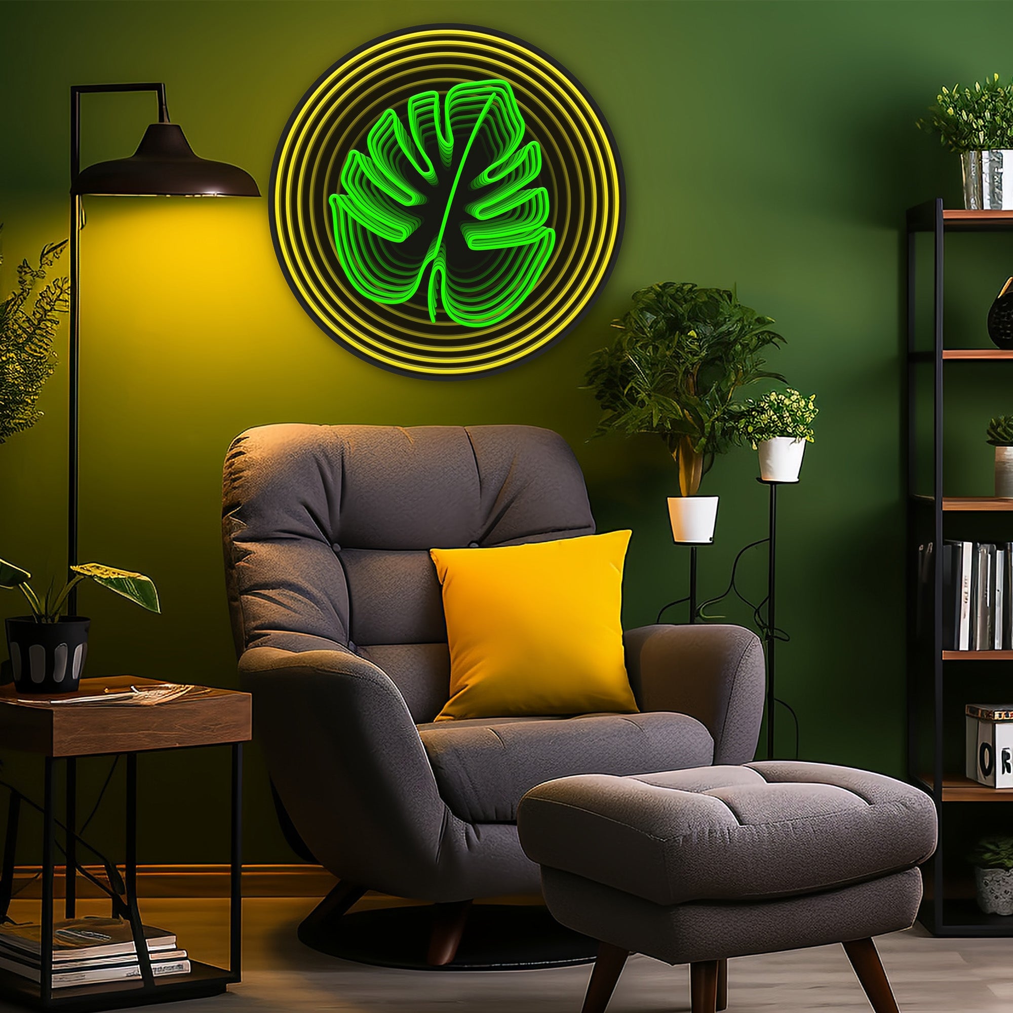 Green Leaf Infinity Mirror LED Sign