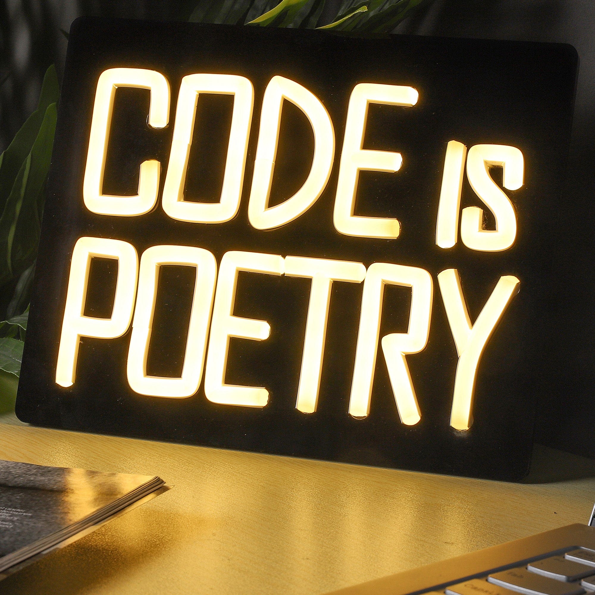 "CODE IS POETRY" Quote Neon Sign for Developers