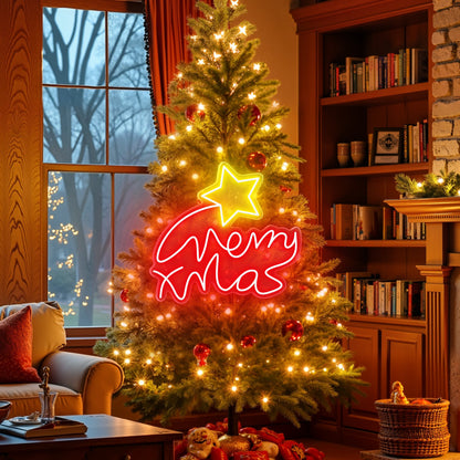 “Merry Xmas” Letters with Star Neon Sign for Christmas Tree