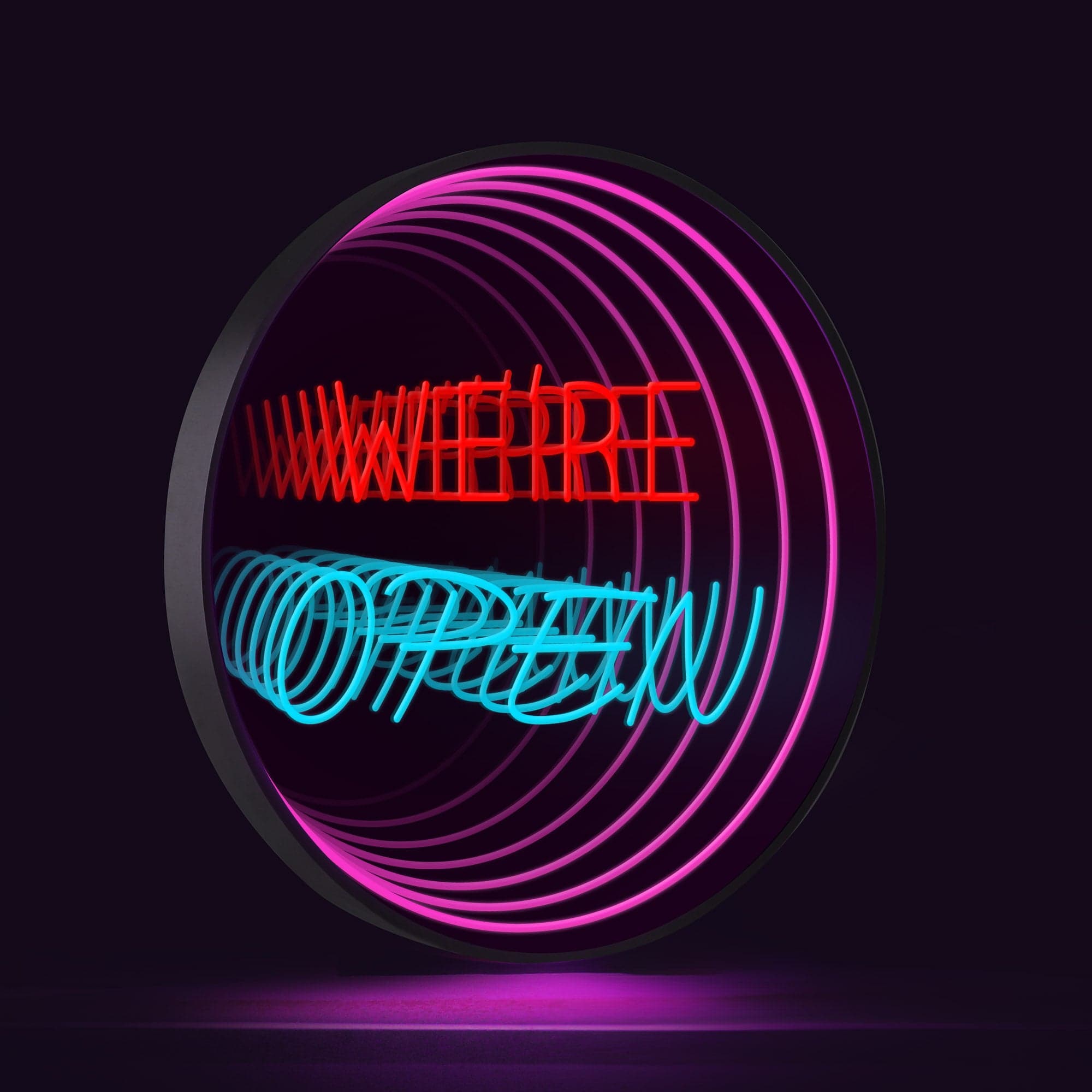 "WE'RE OPEN" Words Infinity Mirror LED Sign