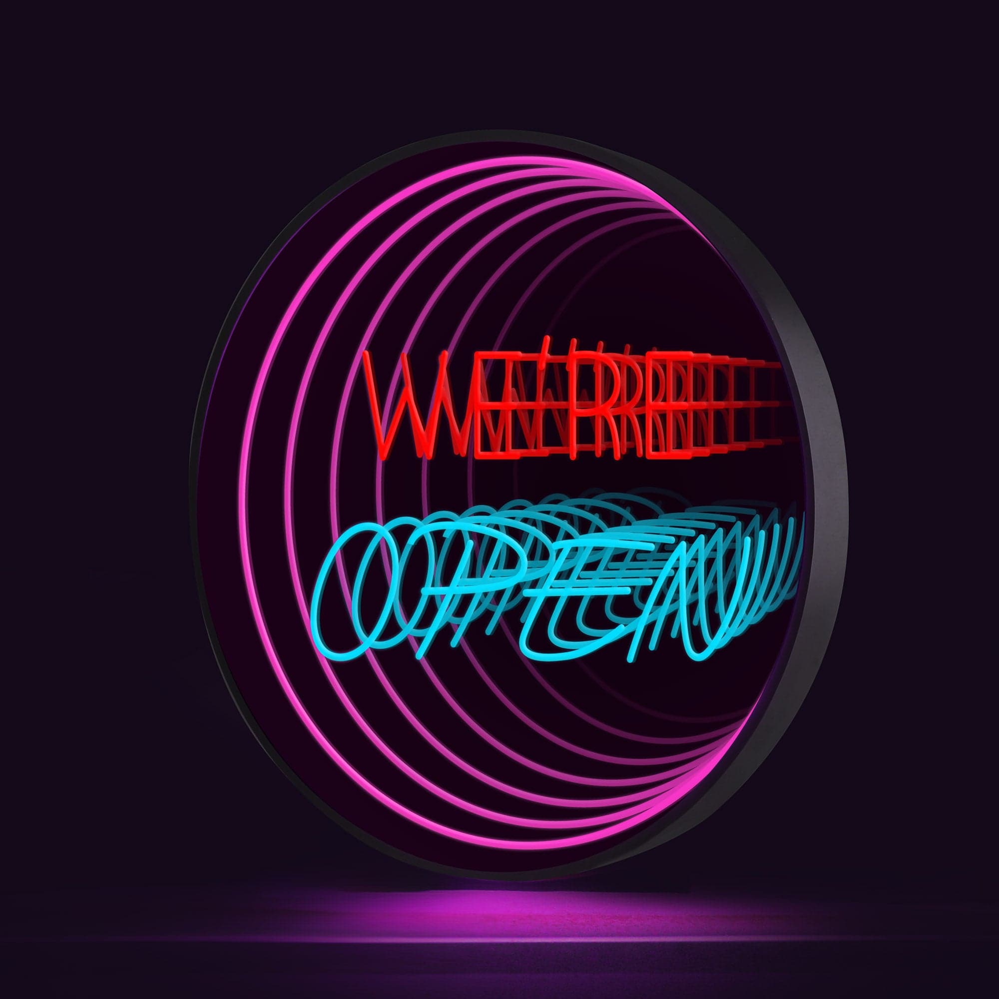 "WE'RE OPEN" Words Infinity Mirror LED Sign