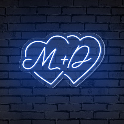 Couple Initials Heart Shapes Personalized Neon Sign