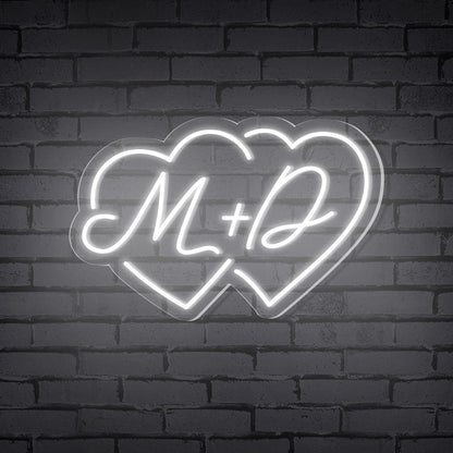 Couple Initials Heart Shapes Personalized Neon Sign