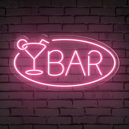 "BAR" Word Cocktail Glass Ellipse Frame Neon Sign