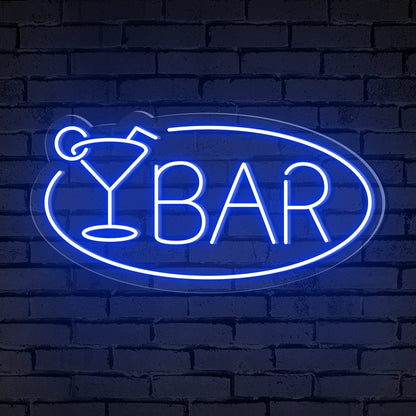 "BAR" Word Cocktail Glass Ellipse Frame Neon Sign