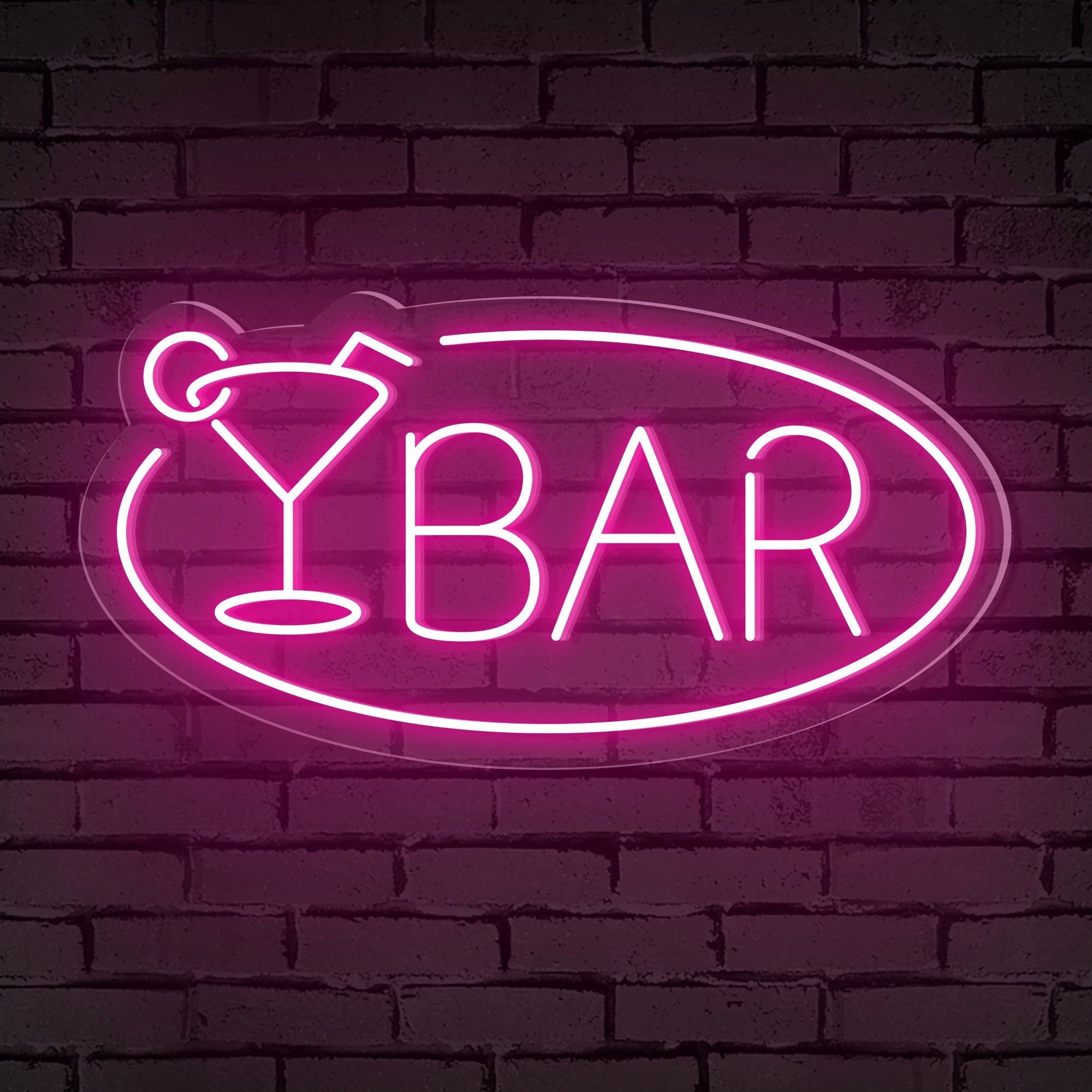 "BAR" Word Cocktail Glass Ellipse Frame Neon Sign