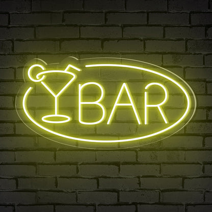 "BAR" Word Cocktail Glass Ellipse Frame Neon Sign
