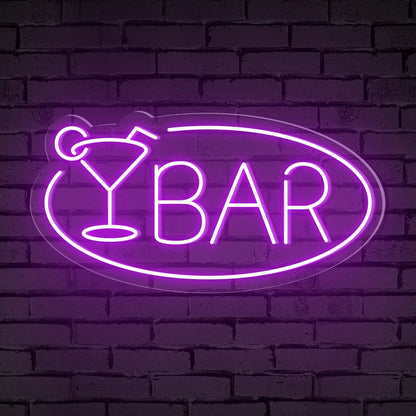 "BAR" Word Cocktail Glass Ellipse Frame Neon Sign