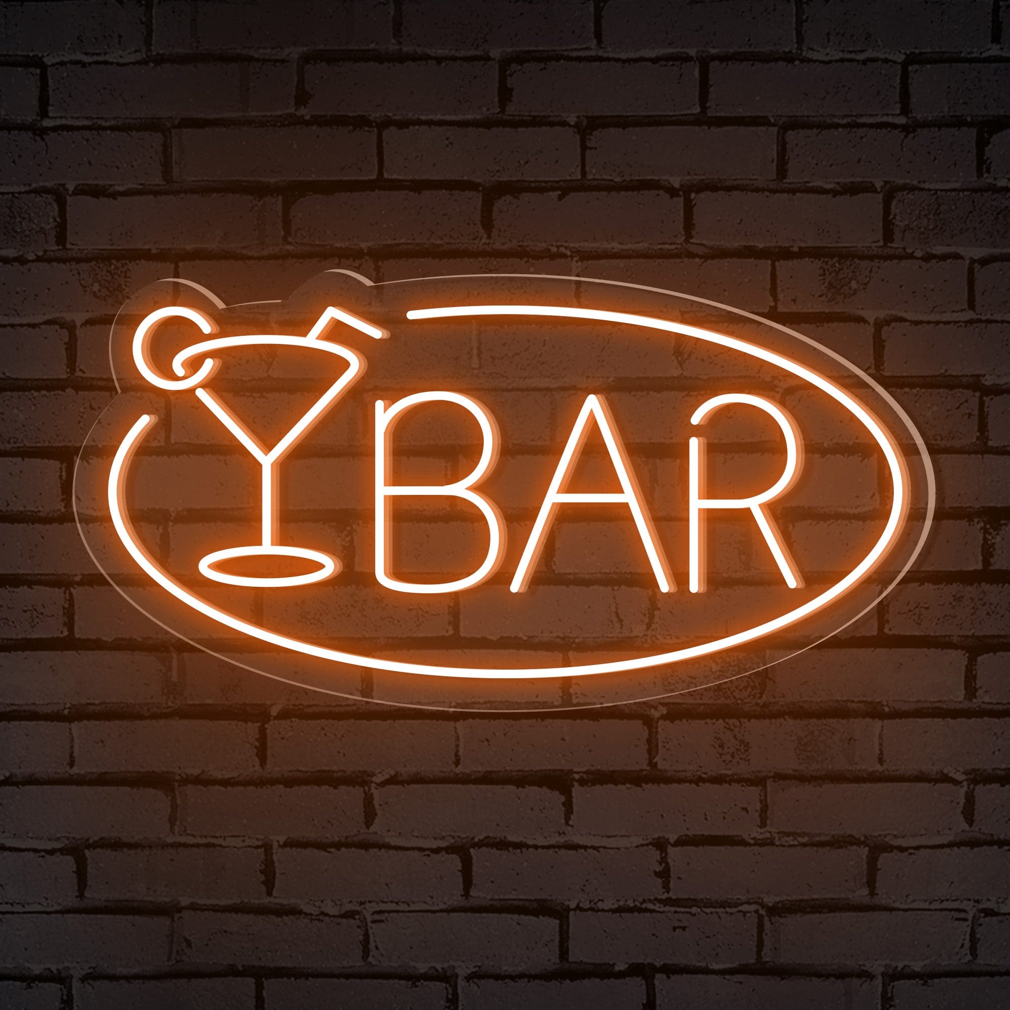 "BAR" Word Cocktail Glass Ellipse Frame Neon Sign