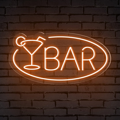 "BAR" Word Cocktail Glass Ellipse Frame Neon Sign
