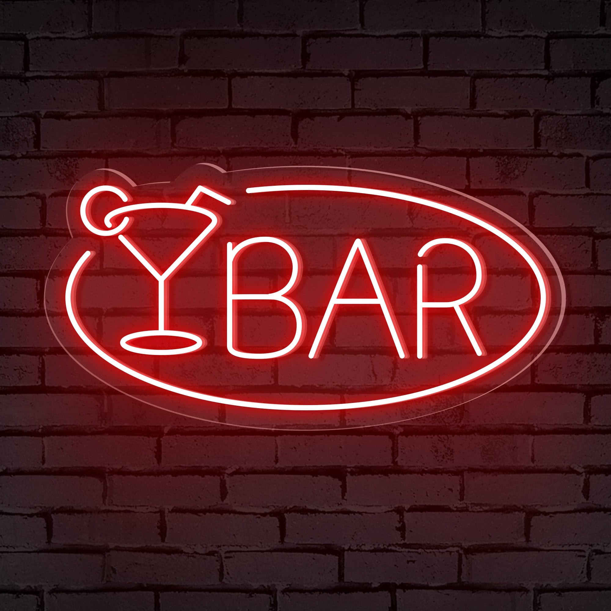 "BAR" Word Cocktail Glass Ellipse Frame Neon Sign