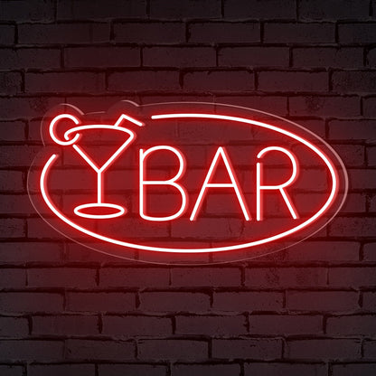 "BAR" Word Cocktail Glass Ellipse Frame Neon Sign