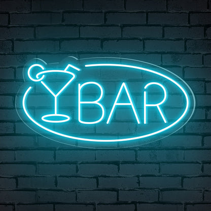 "BAR" Word Cocktail Glass Ellipse Frame Neon Sign