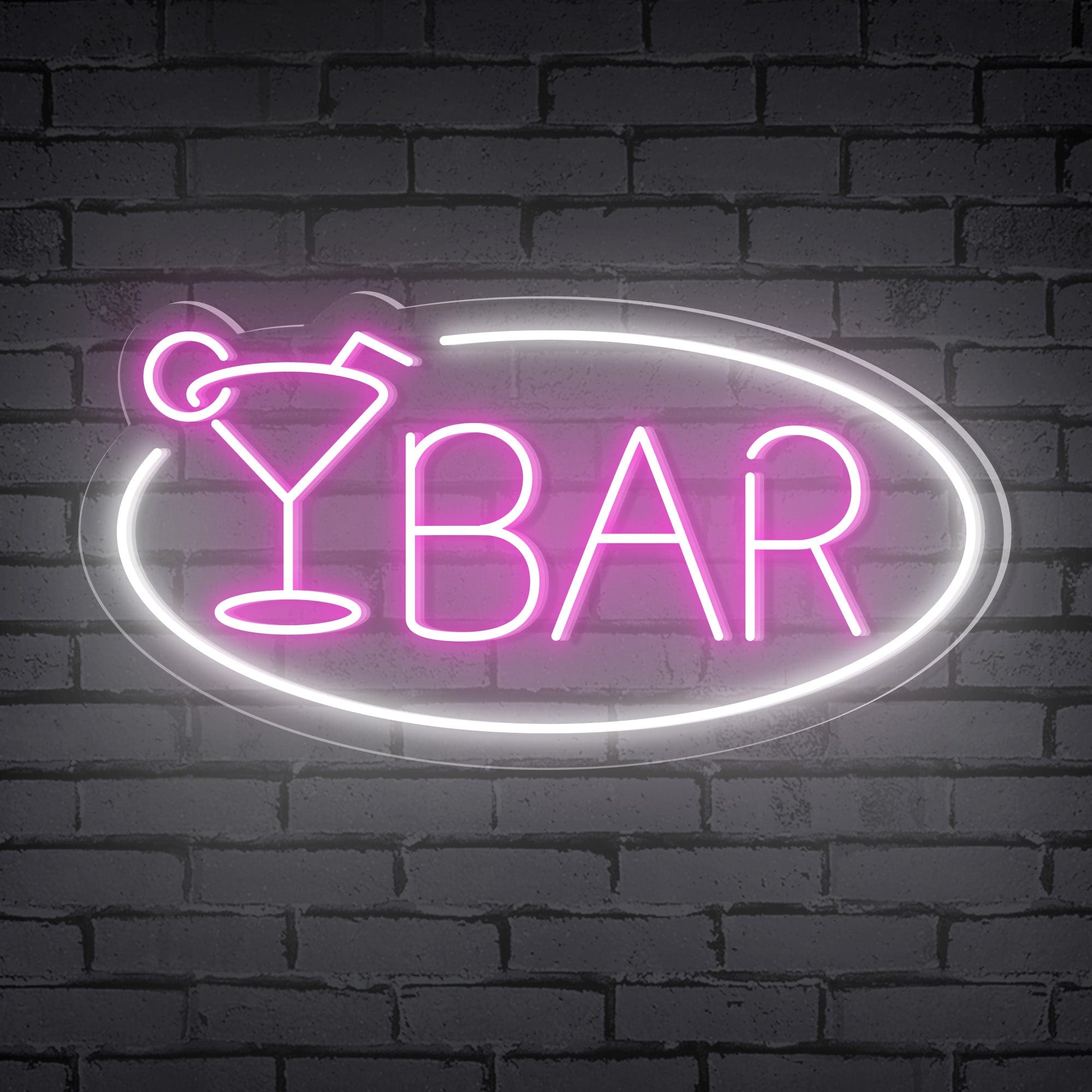 "BAR" Word Cocktail Glass Ellipse Frame Neon Sign