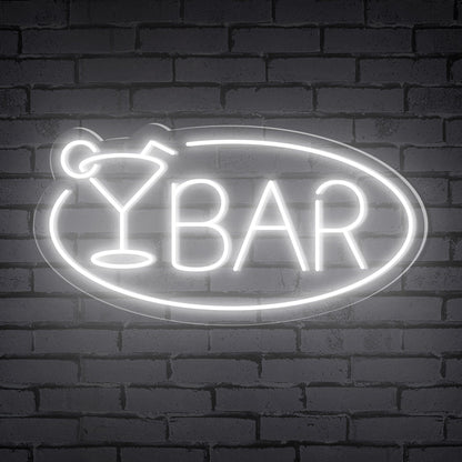 "BAR" Word Cocktail Glass Ellipse Frame Neon Sign