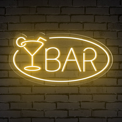 "BAR" Word Cocktail Glass Ellipse Frame Neon Sign