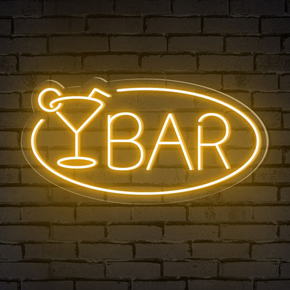 "BAR" Word Cocktail Glass Ellipse Frame Neon Sign