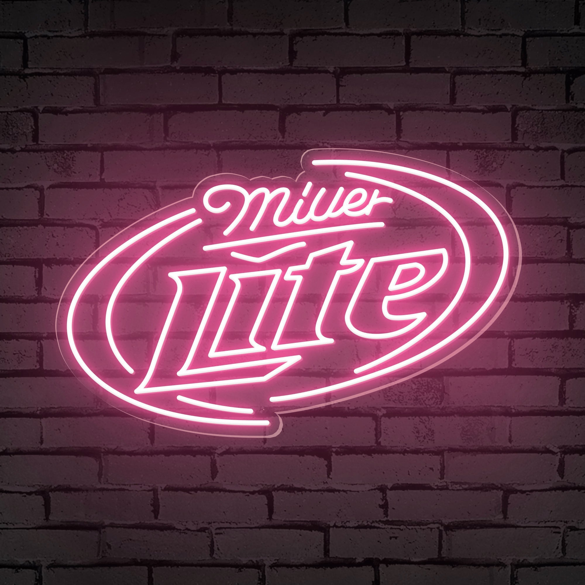 "Miller Lite" Words Brackets Neon Bar Sign
