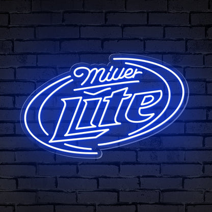 "Miller Lite" Words Brackets Neon Bar Sign