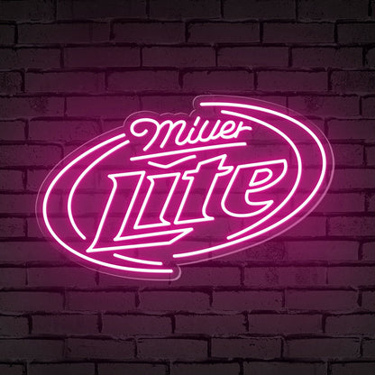 "Miller Lite" Words Brackets Neon Bar Sign