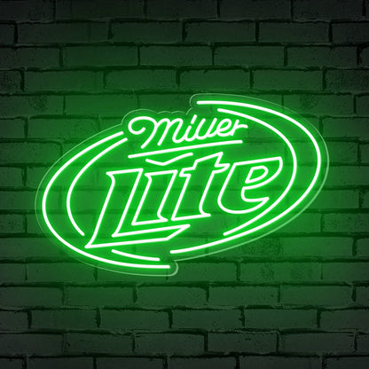 "Miller Lite" Words Brackets Neon Bar Sign