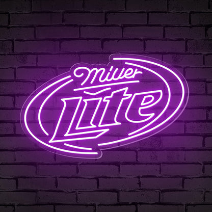 "Miller Lite" Words Brackets Neon Bar Sign