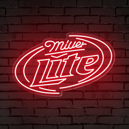 "Miller Lite" Words Brackets Neon Bar Sign