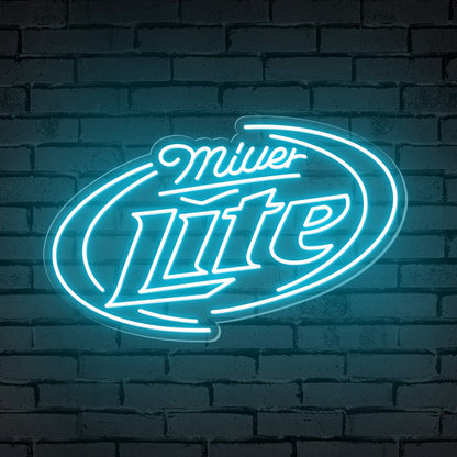 "Miller Lite" Words Brackets Neon Bar Sign
