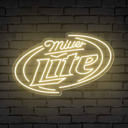"Miller Lite" Words Brackets Neon Bar Sign