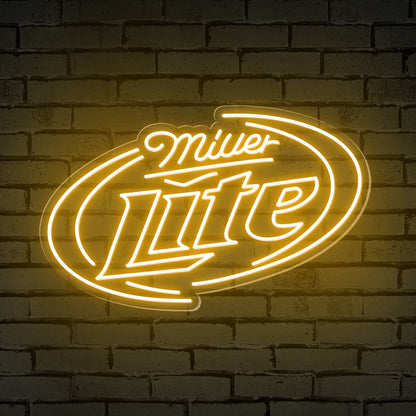 "Miller Lite" Words Brackets Neon Bar Sign