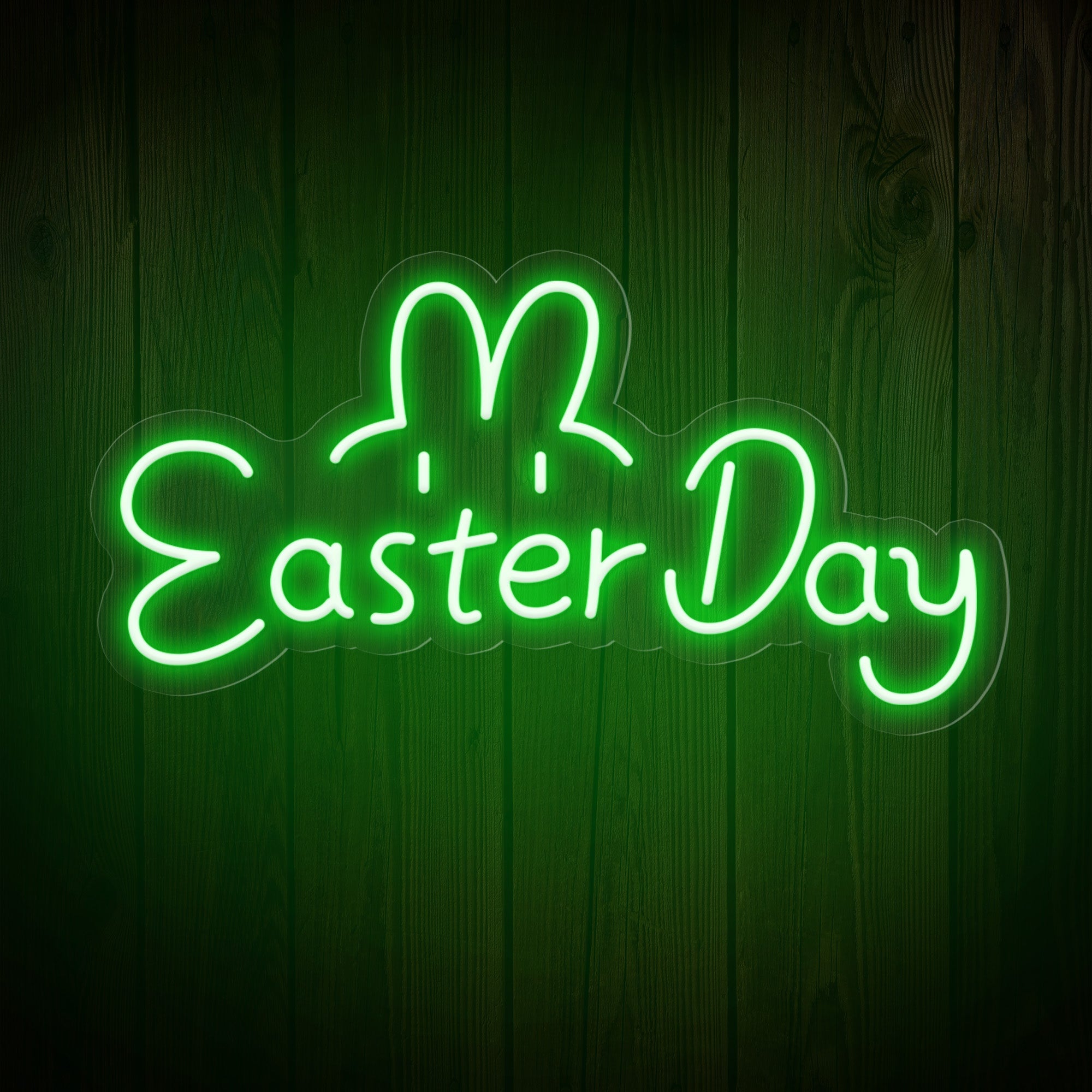 "Easter Day" Words & Cute Bunny Ears & Eyes Cute Easter Neon Sign