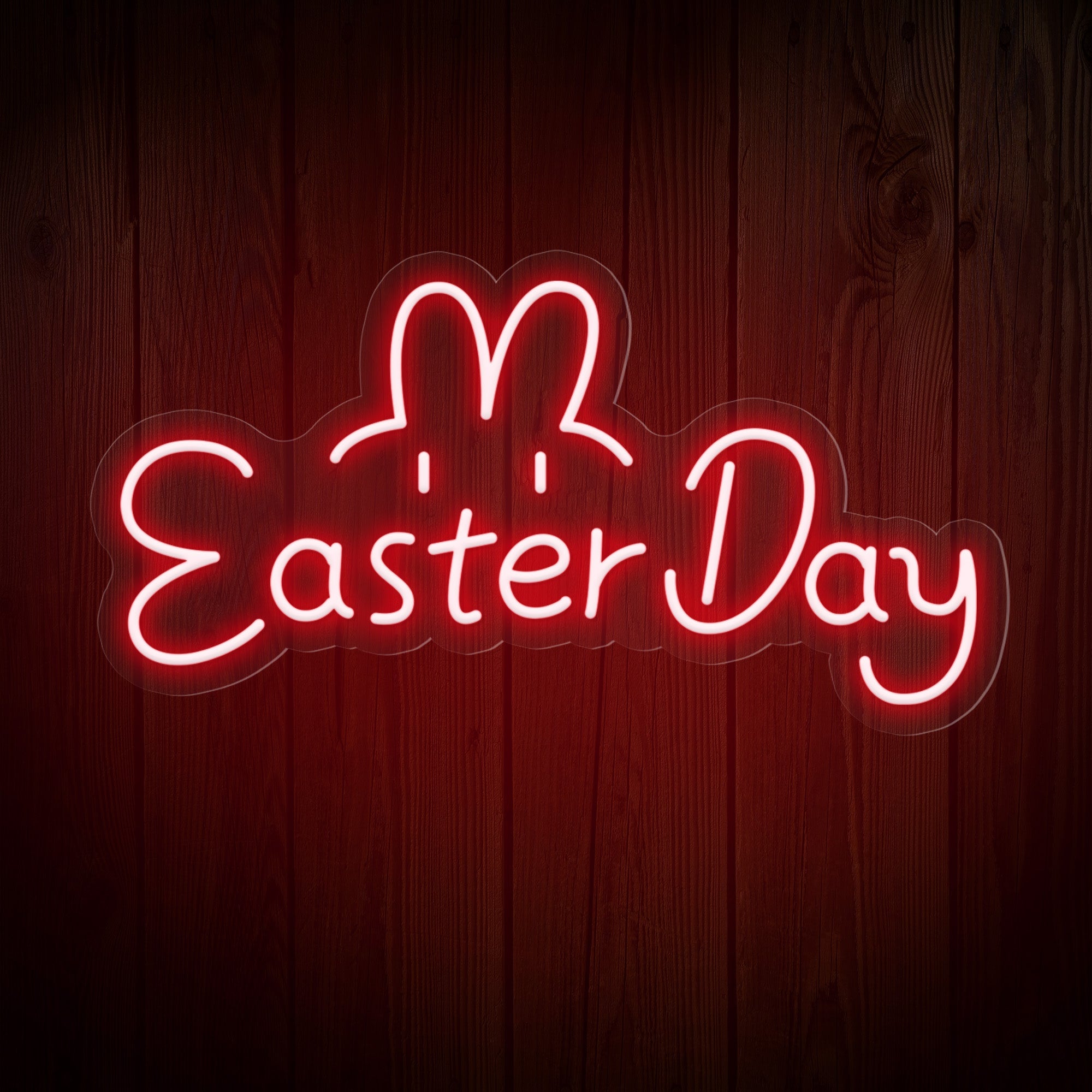 "Easter Day" Words & Cute Bunny Ears & Eyes Cute Easter Neon Sign