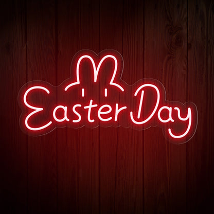 "Easter Day" Words & Cute Bunny Ears & Eyes Cute Easter Neon Sign