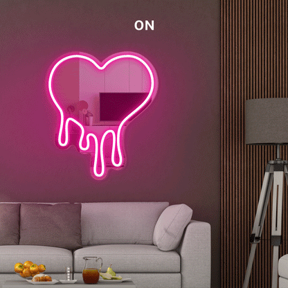 Melt Heart Shape Neon Sign Silver Mirrored Backboard